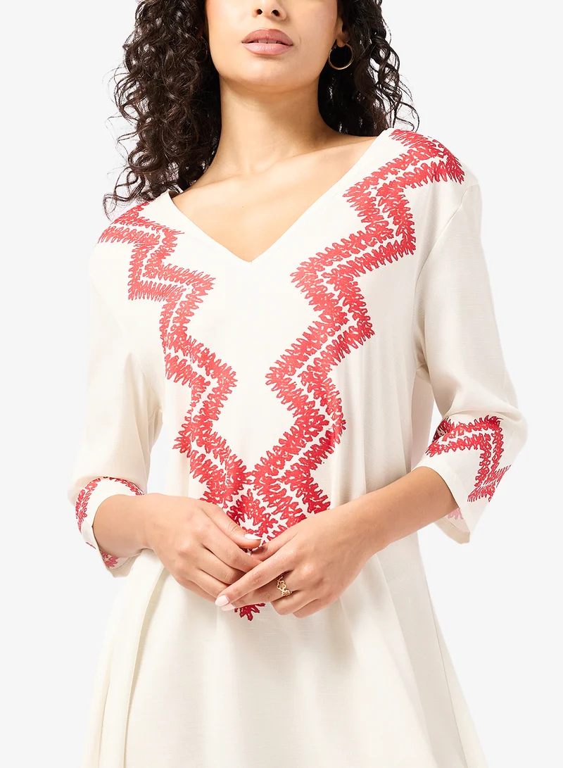 Ginger V Neck Chevron Kaftan Beach Dress